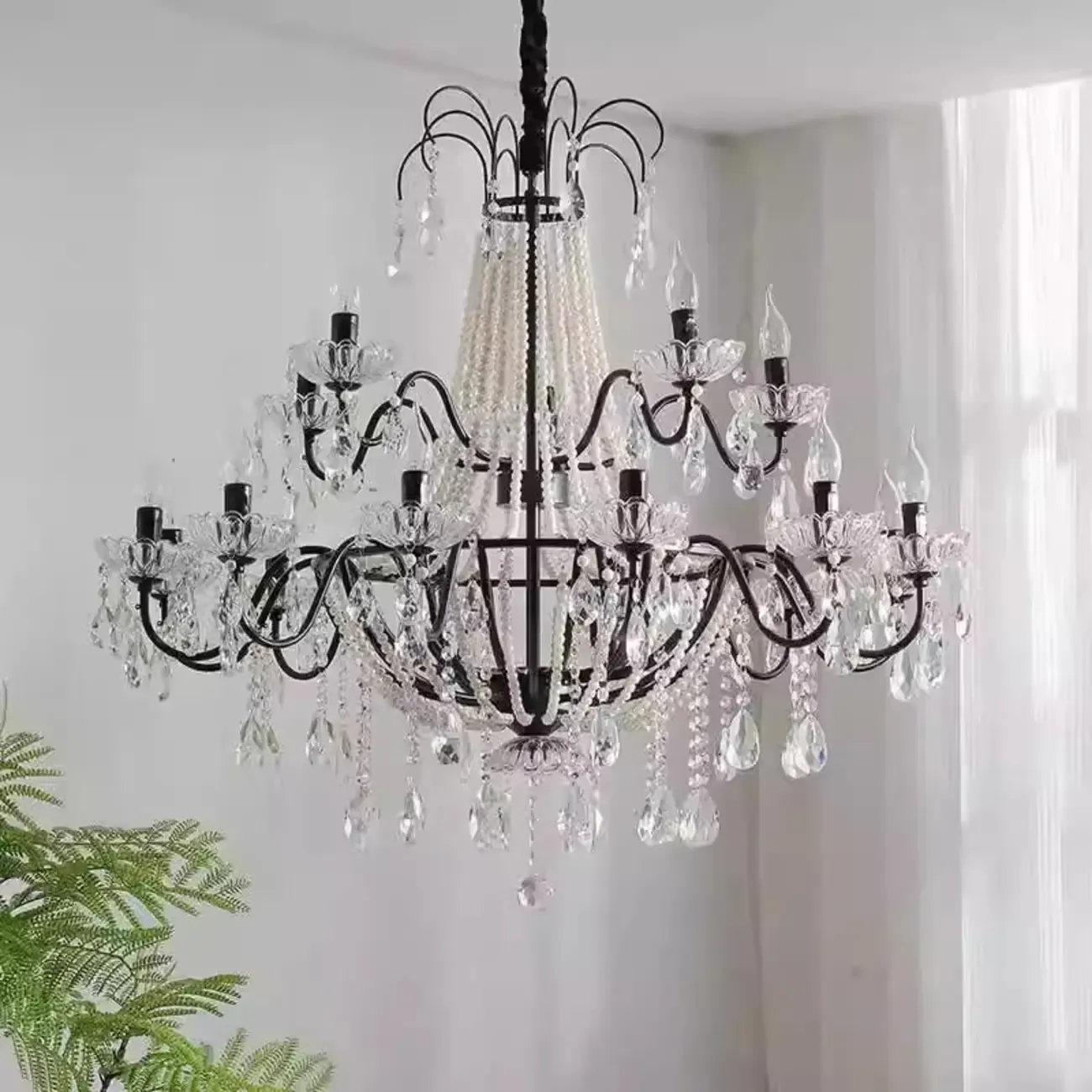 Elegant Classic Crystal Beads Chain Candelabra Chandelier Image - 4