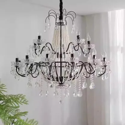 Elegant Classic Crystal Beads Chain Candelabra Chandelier Image - 4