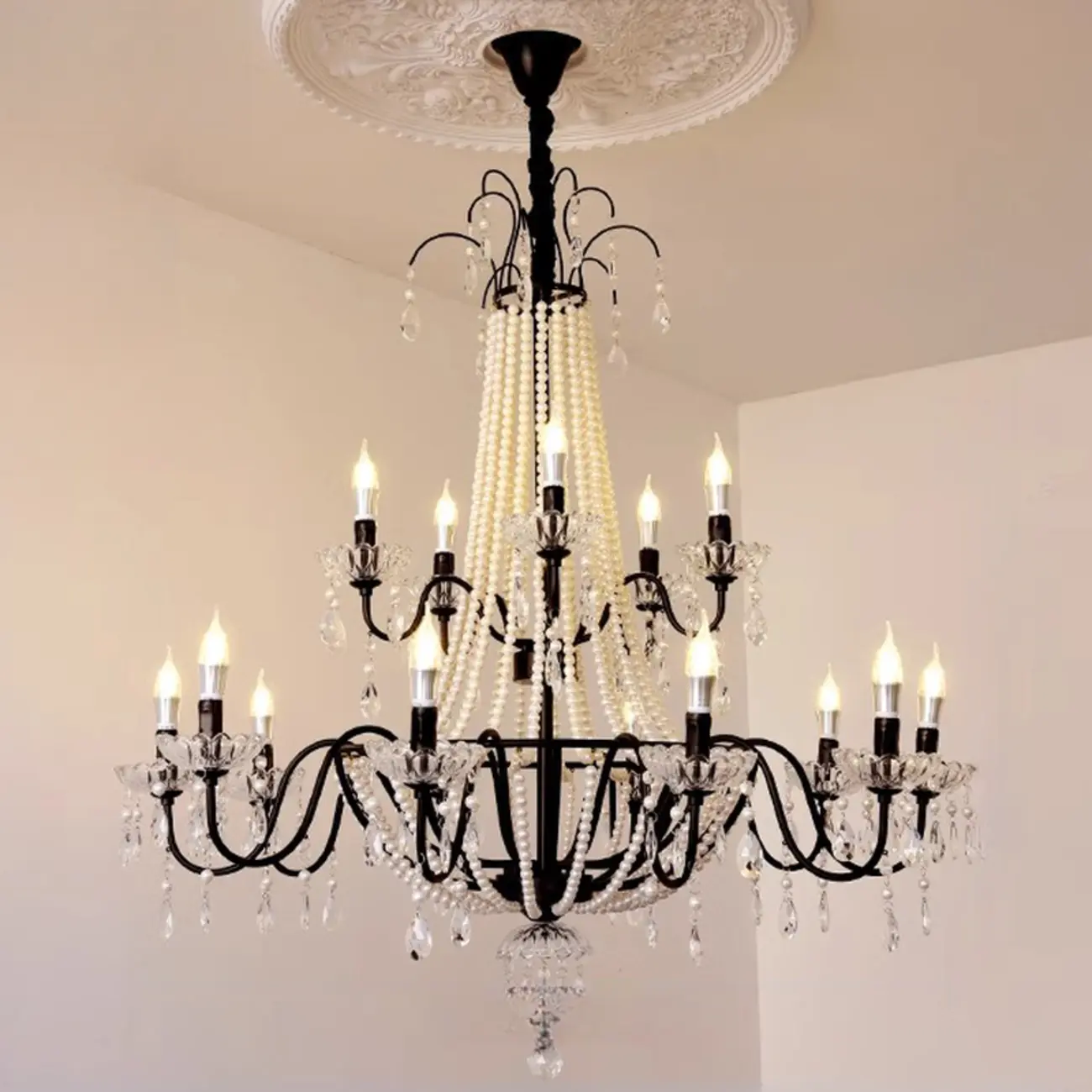 Elegant Classic Crystal Beads Chain Candelabra Chandelier Image - 7 | homeyfad