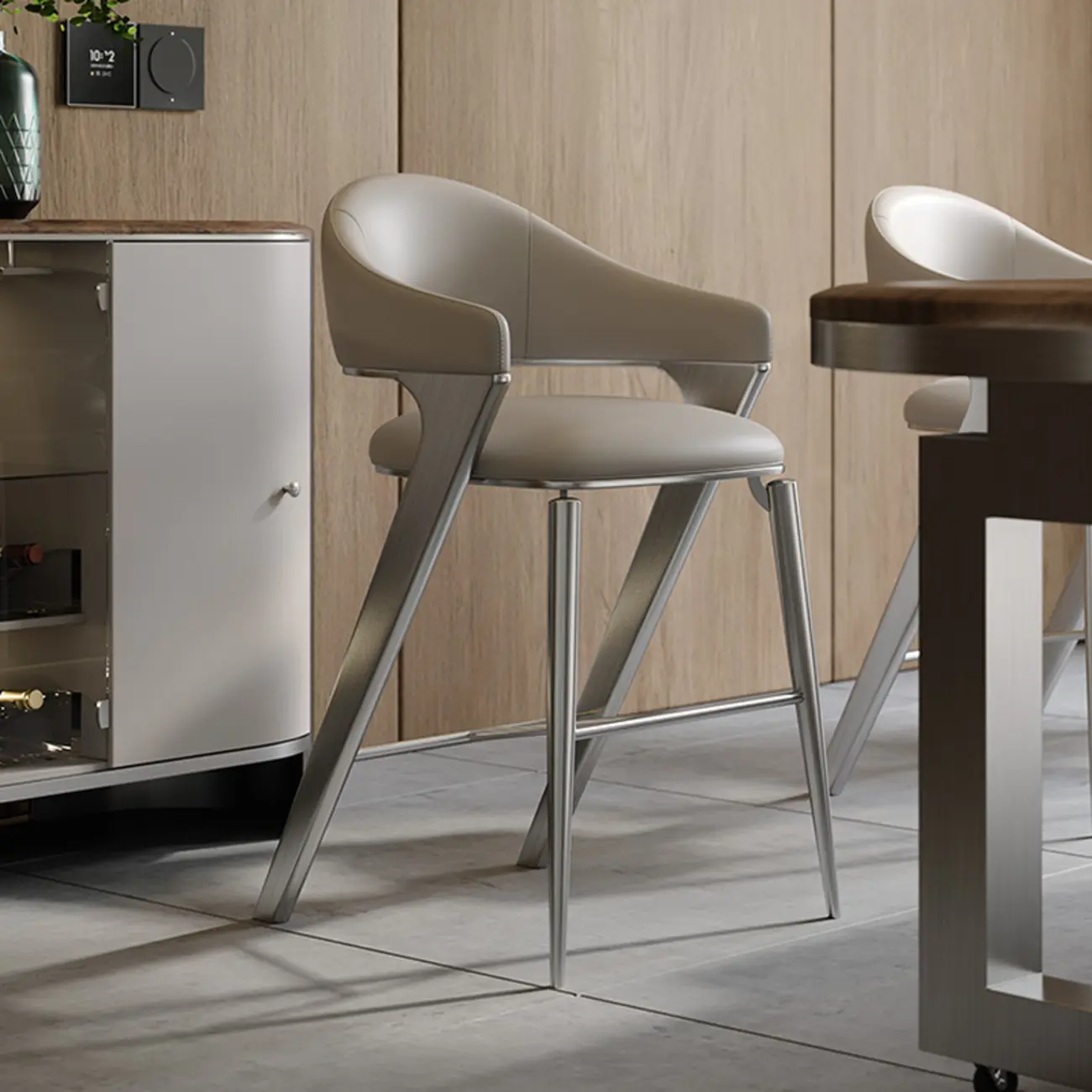 Glam Stainless Leather Upholstered Counter Height Bar Stools Image - 2 | homeyfad