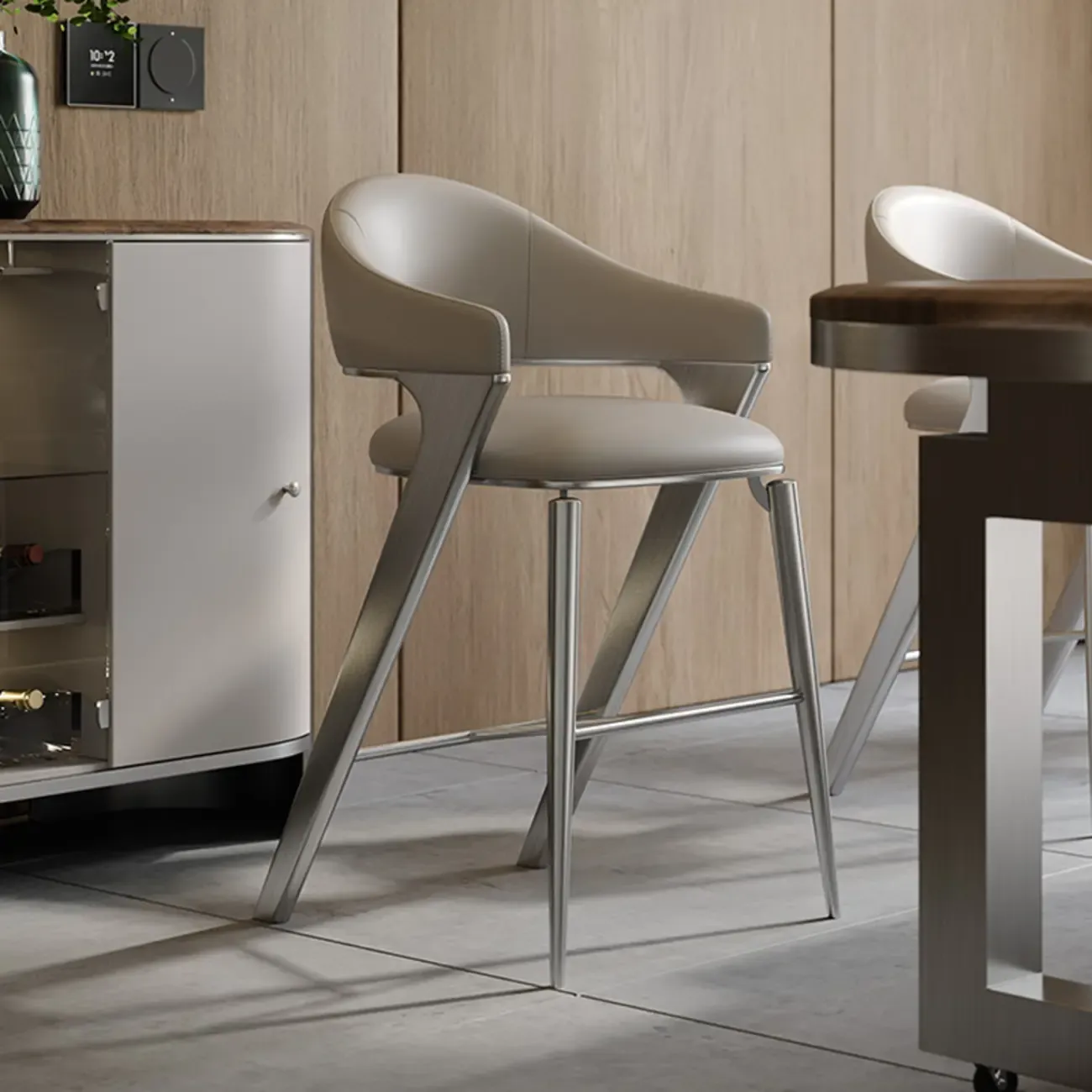 Glam Stainless Leather Upholstered Counter Height Bar Stools Image - 2