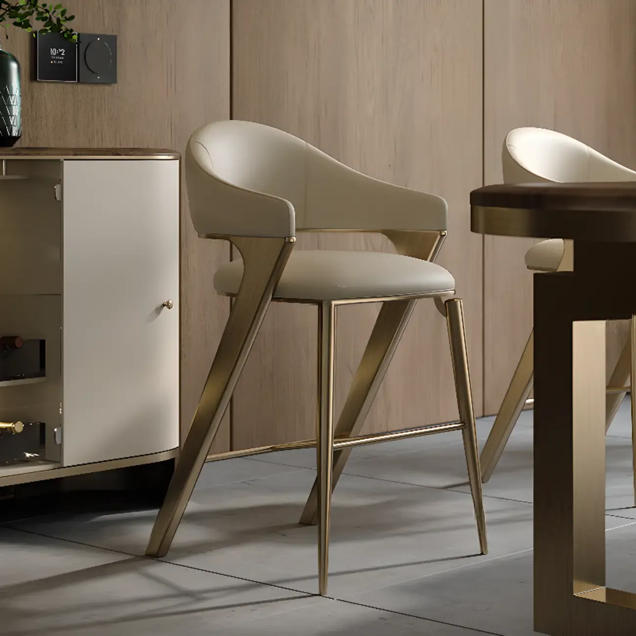 Glam Stainless Leather Upholstered Counter Height Bar Stools Image - 1