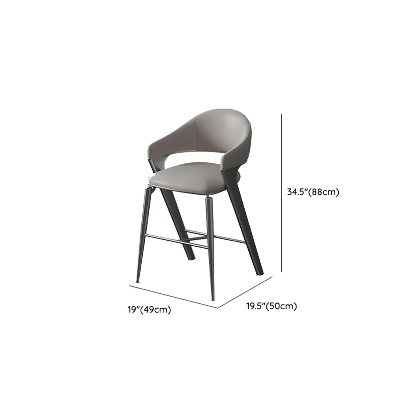 Glam Stainless Leather Upholstered Counter Height Bar Stools #size