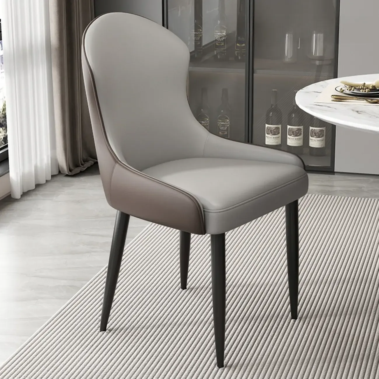 Contemporary Upholstered Parsons Faux Leather Dining Chairs Image - 6