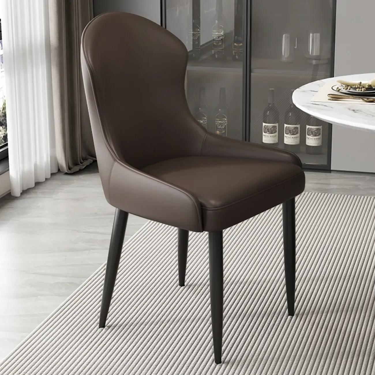 Contemporary Upholstered Parsons Faux Leather Dining Chairs Image - 13