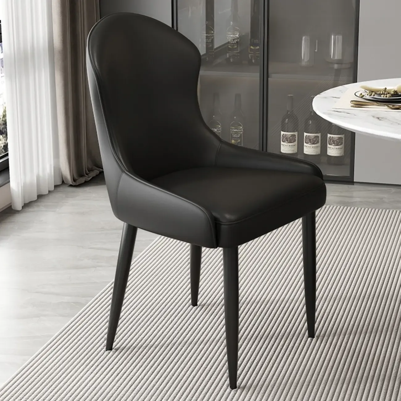 Contemporary Upholstered Parsons Faux Leather Dining Chairs Image - 14