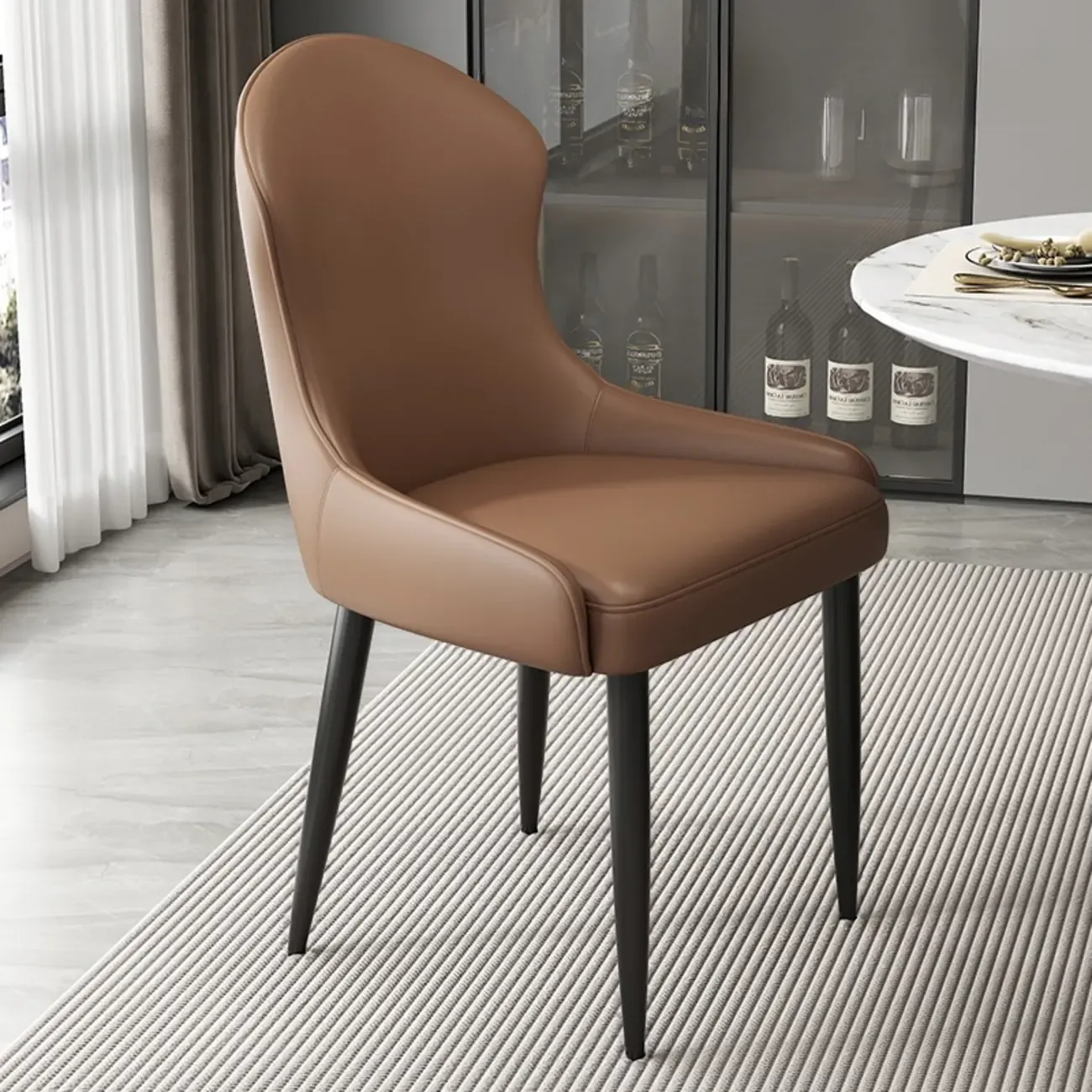 Contemporary Upholstered Parsons Faux Leather Dining Chairs Image - 15