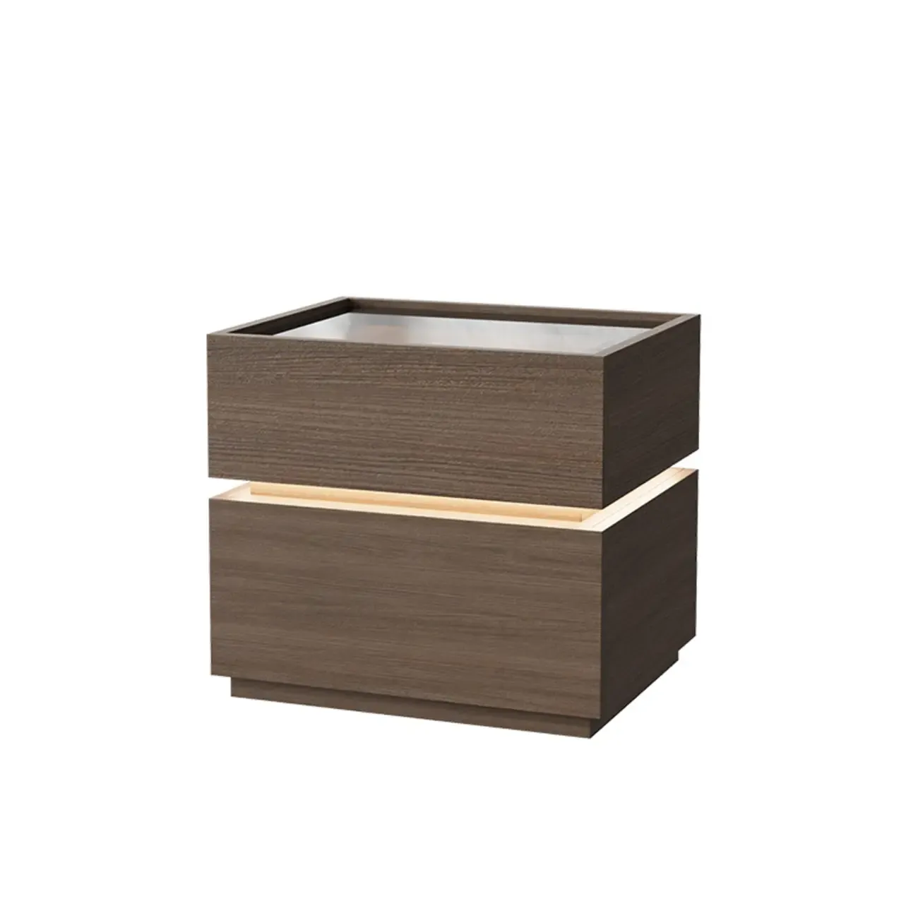 Illuminated Modern Wood Glass Nightstand Storage Image - 5