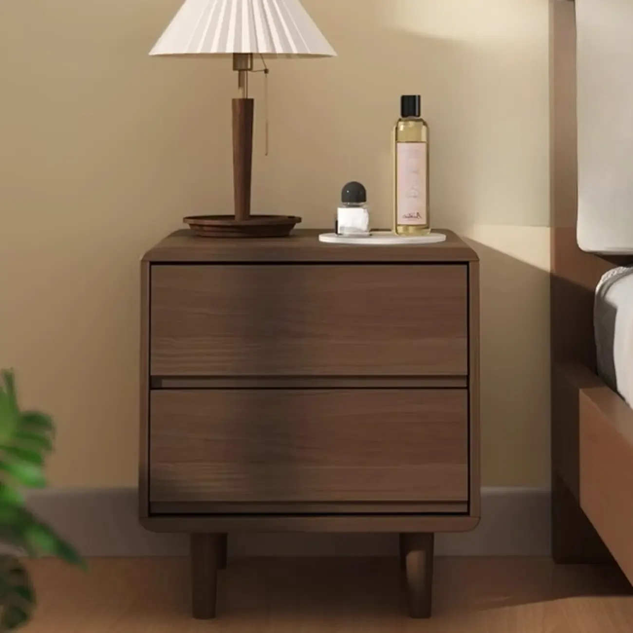 Elegant Natural Finish Wood 2-drawer Nightstand with Legs Image - 1