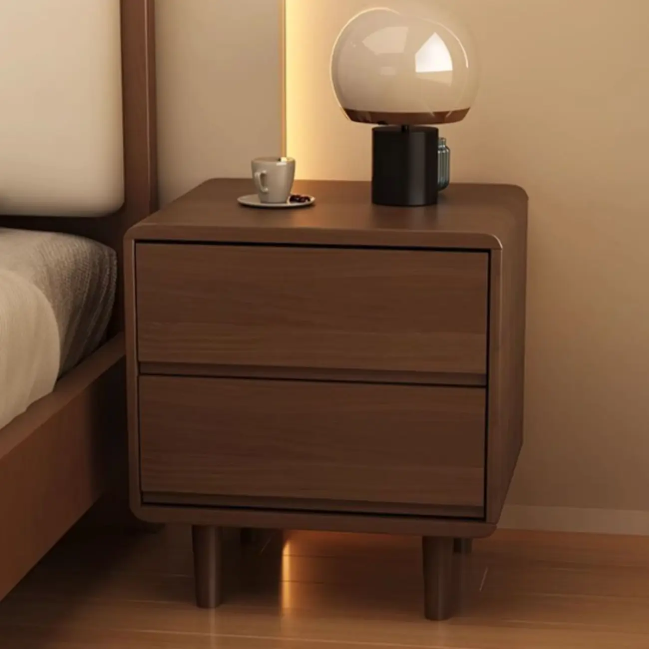 Elegant Natural Finish Wood 2-drawer Nightstand with Legs Image - 2 | homeyfad