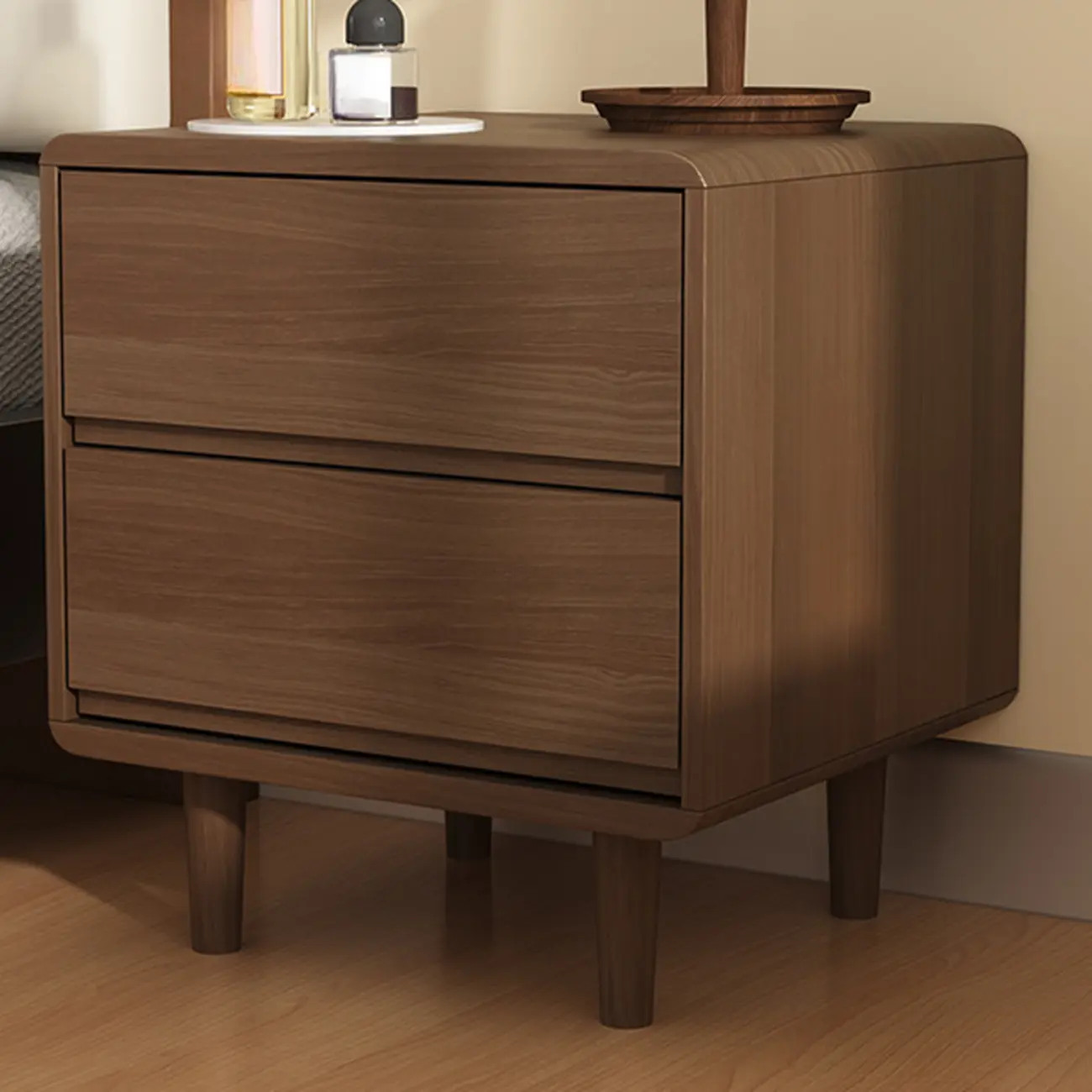 Elegant Natural Finish Wood 2-drawer Nightstand with Legs Image - 8 | homeyfad
