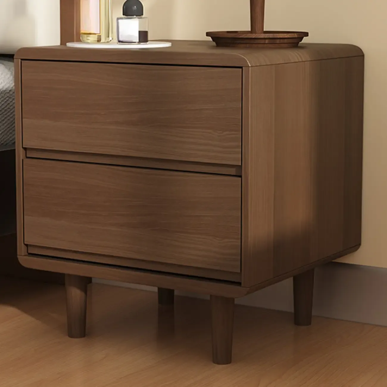 Elegant Natural Finish Wood 2-drawer Nightstand with Legs Image - 8