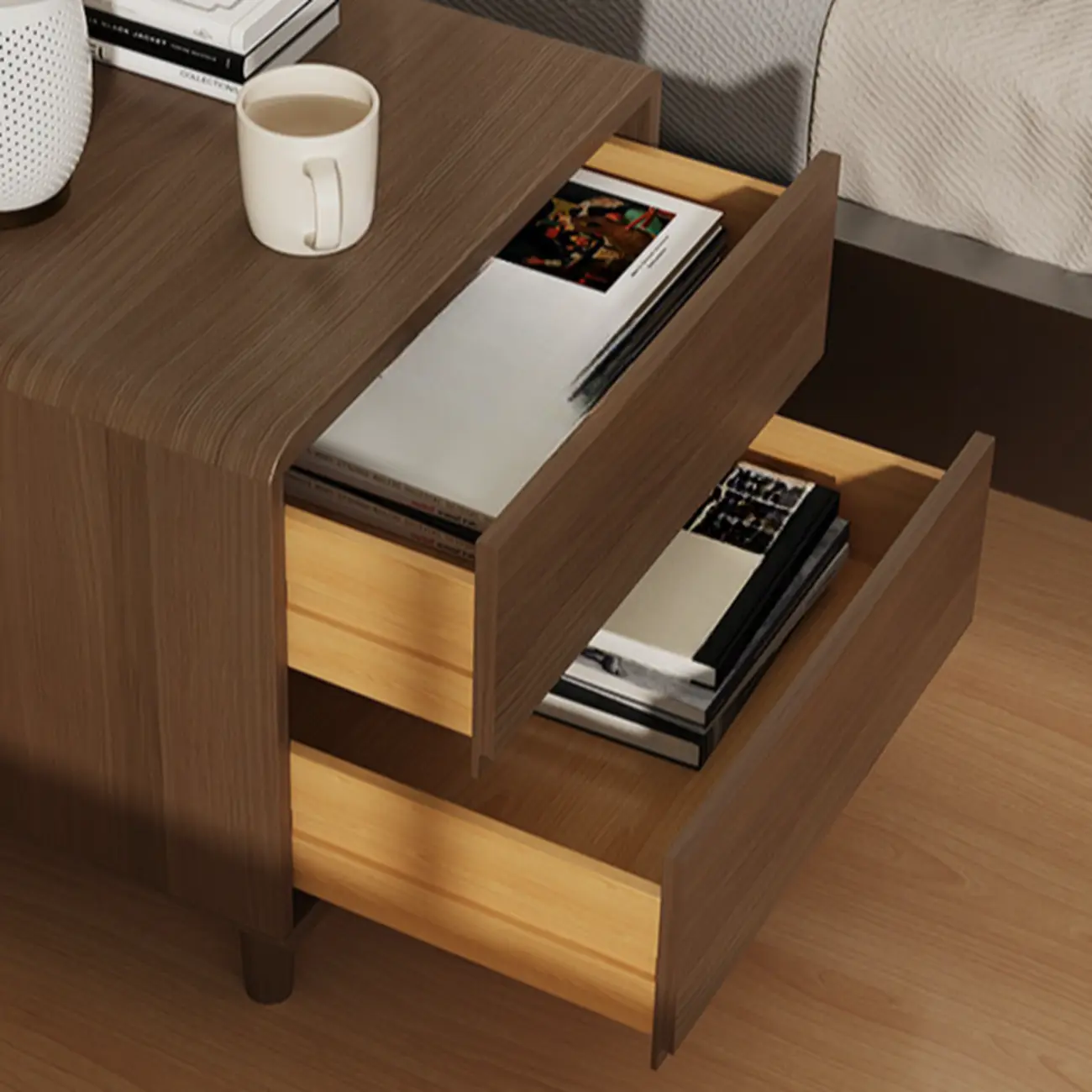 Elegant Natural Finish Wood 2-drawer Nightstand with Legs Image - 9 | homeyfad