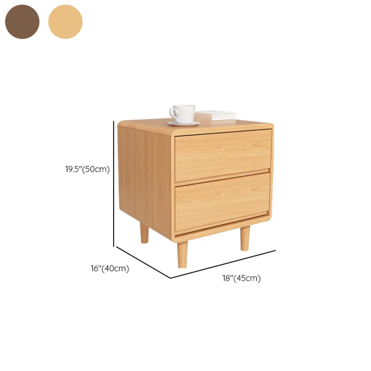 Elegant Natural Finish Wood 2-drawer Nightstand with Legs #size | homeyfad