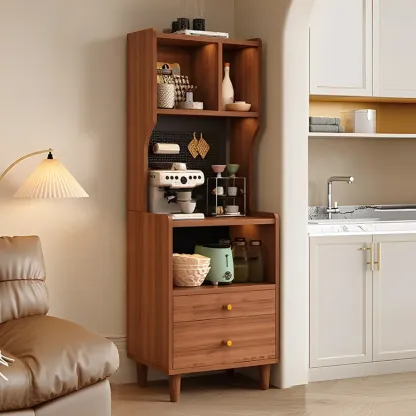 Modern Narrow Wood Kitchen Sideboard Open Storage Image - 1