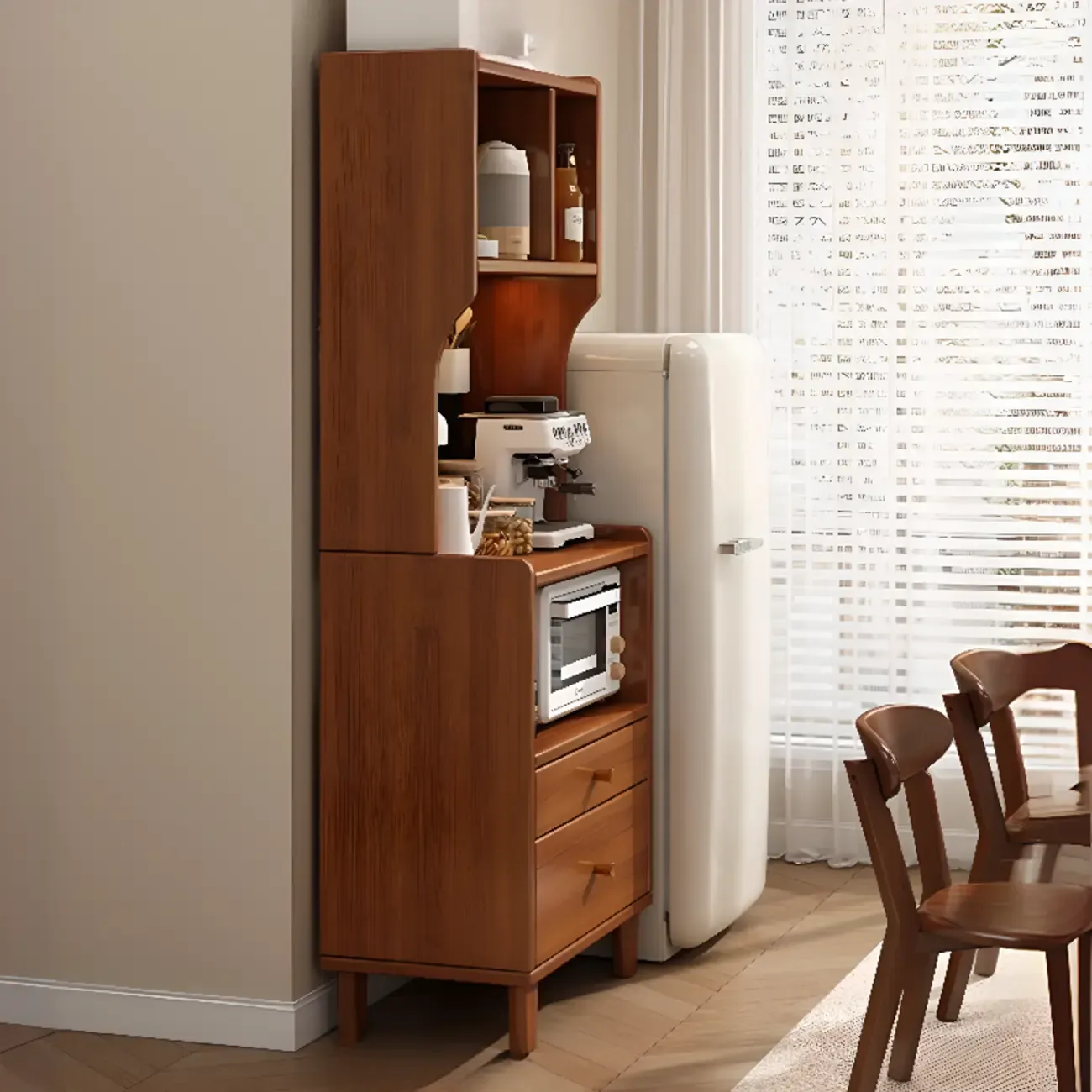 Modern Narrow Wood Kitchen Sideboard Open Storage Image - 4