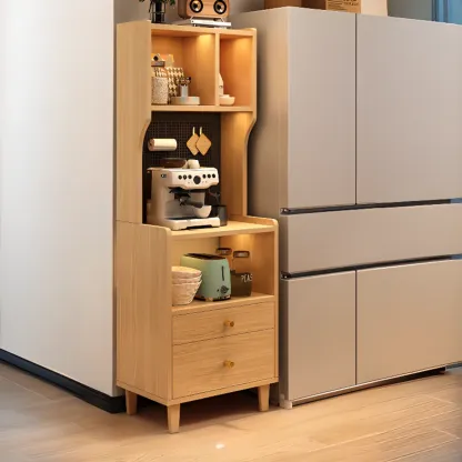Modern Narrow Wood Kitchen Sideboard Open Storage Image - 9
