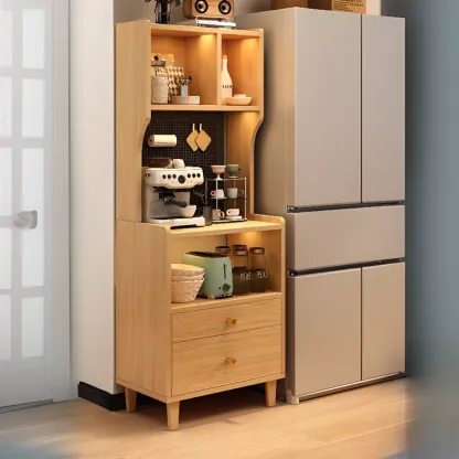 Modern Narrow Wood Kitchen Sideboard Open Storage Image - 11