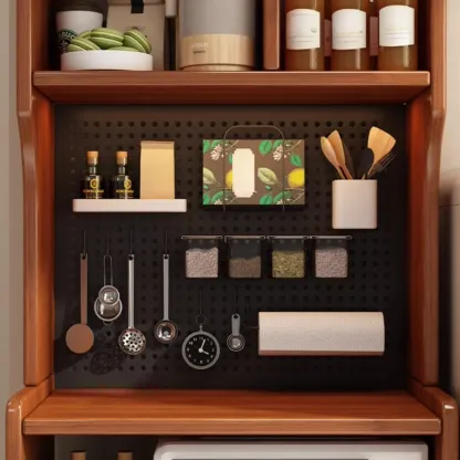 Modern Narrow Wood Kitchen Sideboard Open Storage Image - 12