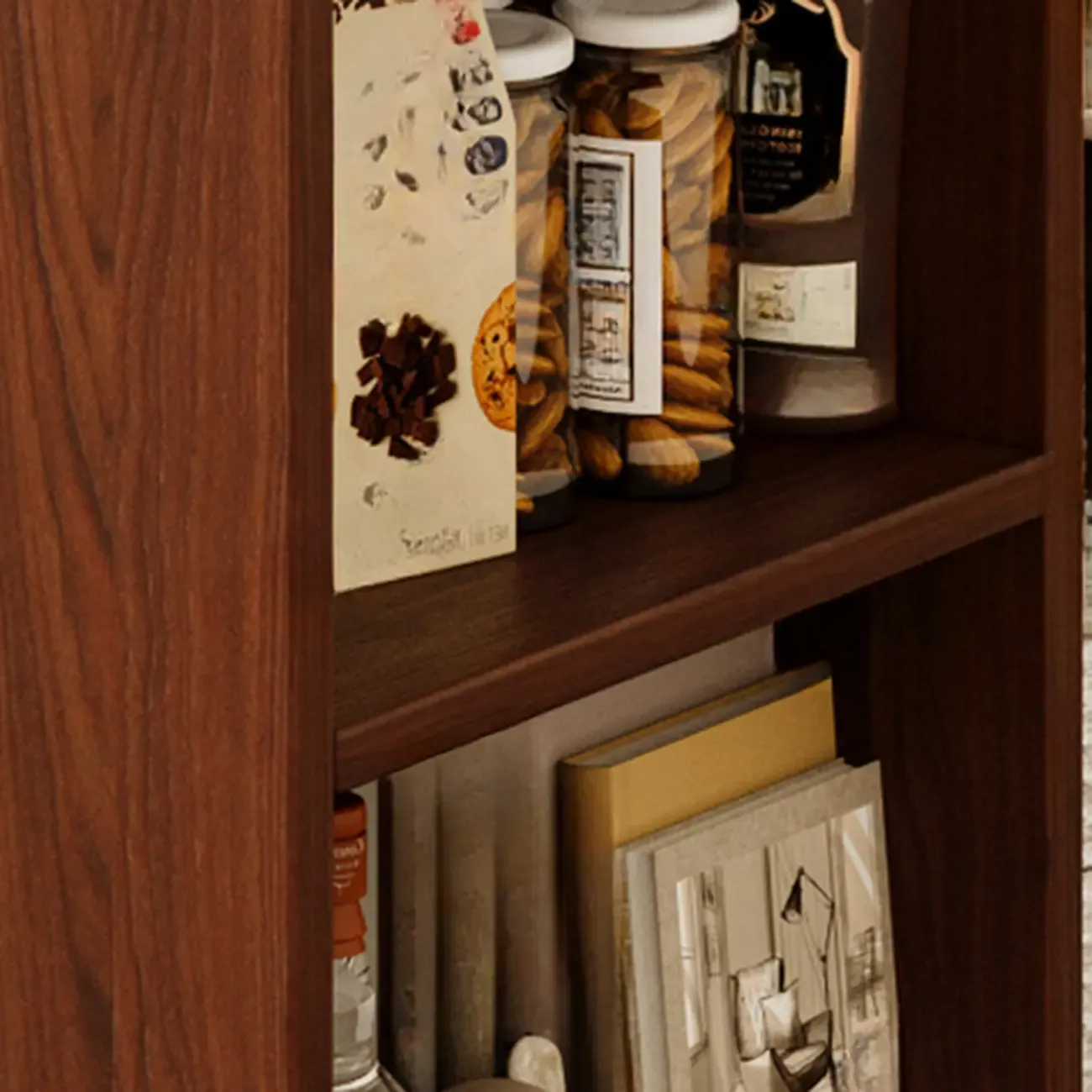 Folding Top Open Storage Wood Side Table with Wheels Image - 7