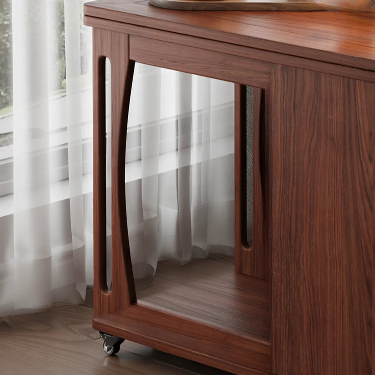 Folding Top Open Storage Wood Side Table with Wheels Image - 10 | homeyfad