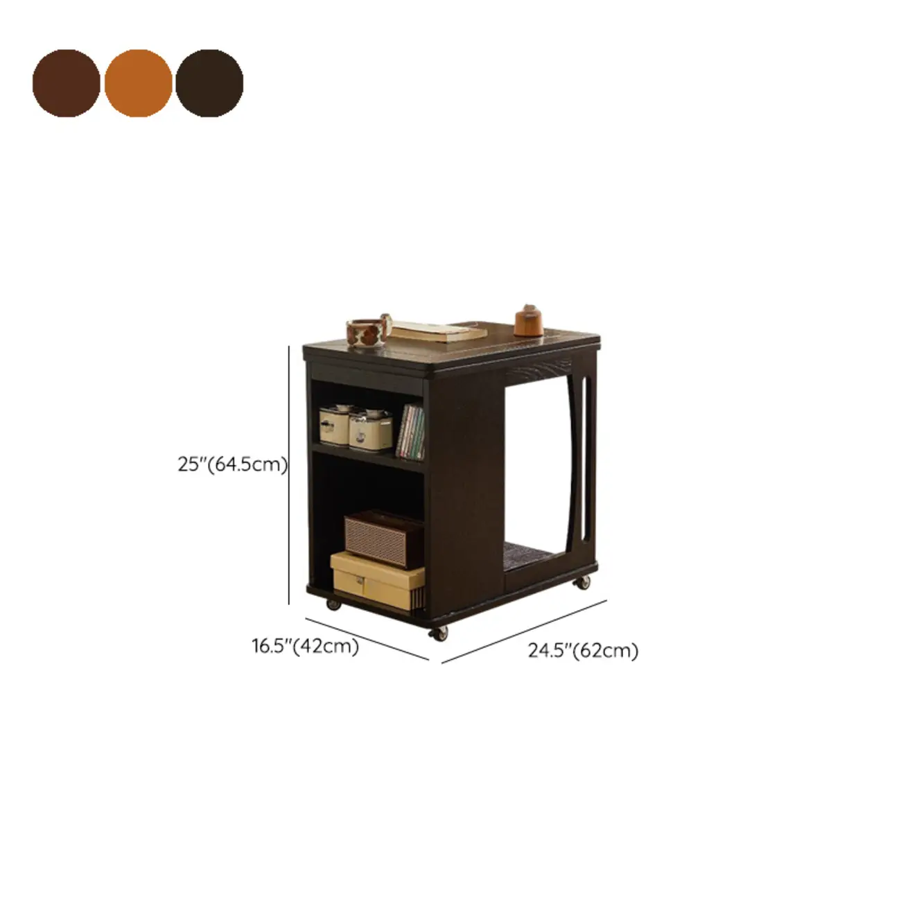 Folding Top Open Storage Wood Side Table with Wheels #size | homeyfad