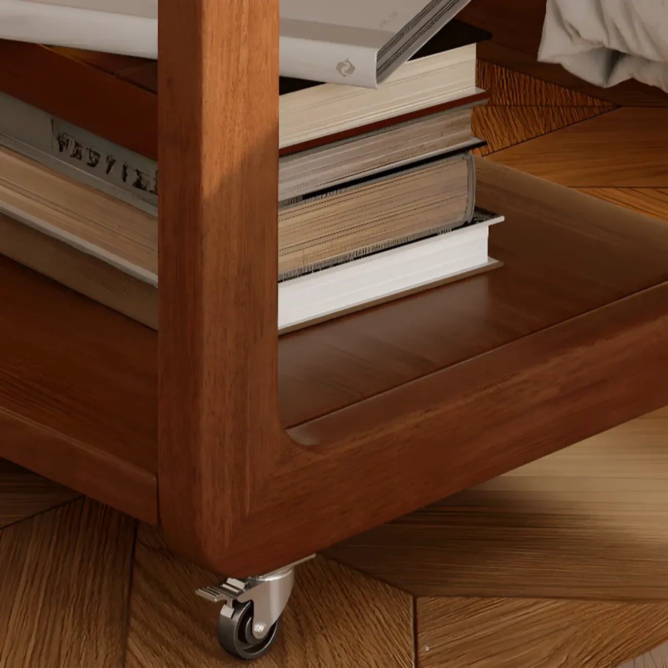 Adjustable Tabletop Wood C Shaped Side Table with Wheels Image - 10