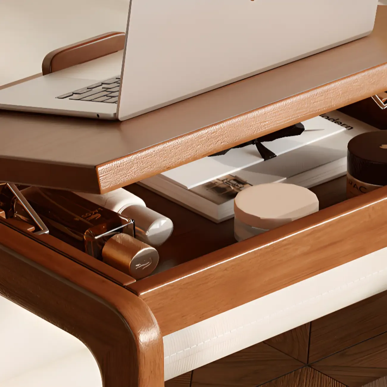 Adjustable Tabletop Wood C Shaped Side Table with Wheels Image - 13