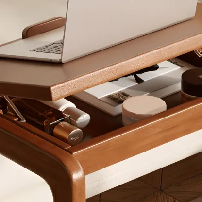 Adjustable Tabletop Wood C Shaped Side Table with Wheels Image - 13