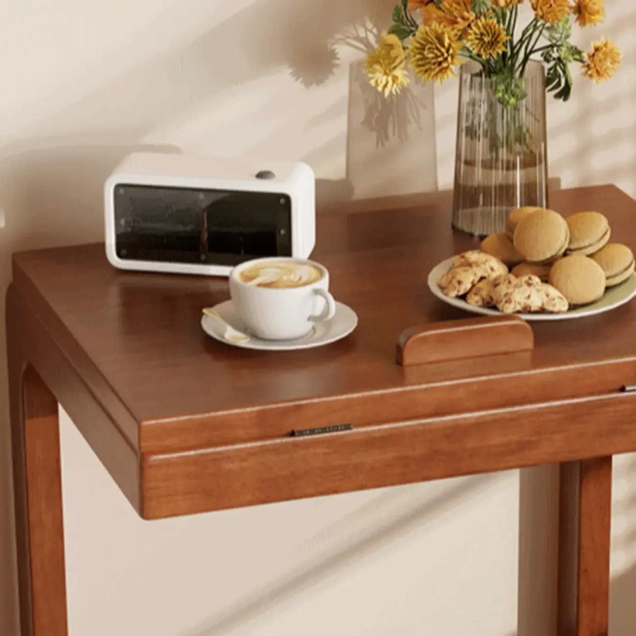 Adjustable Tabletop Wood C Shaped Side Table with Wheels Image - 14