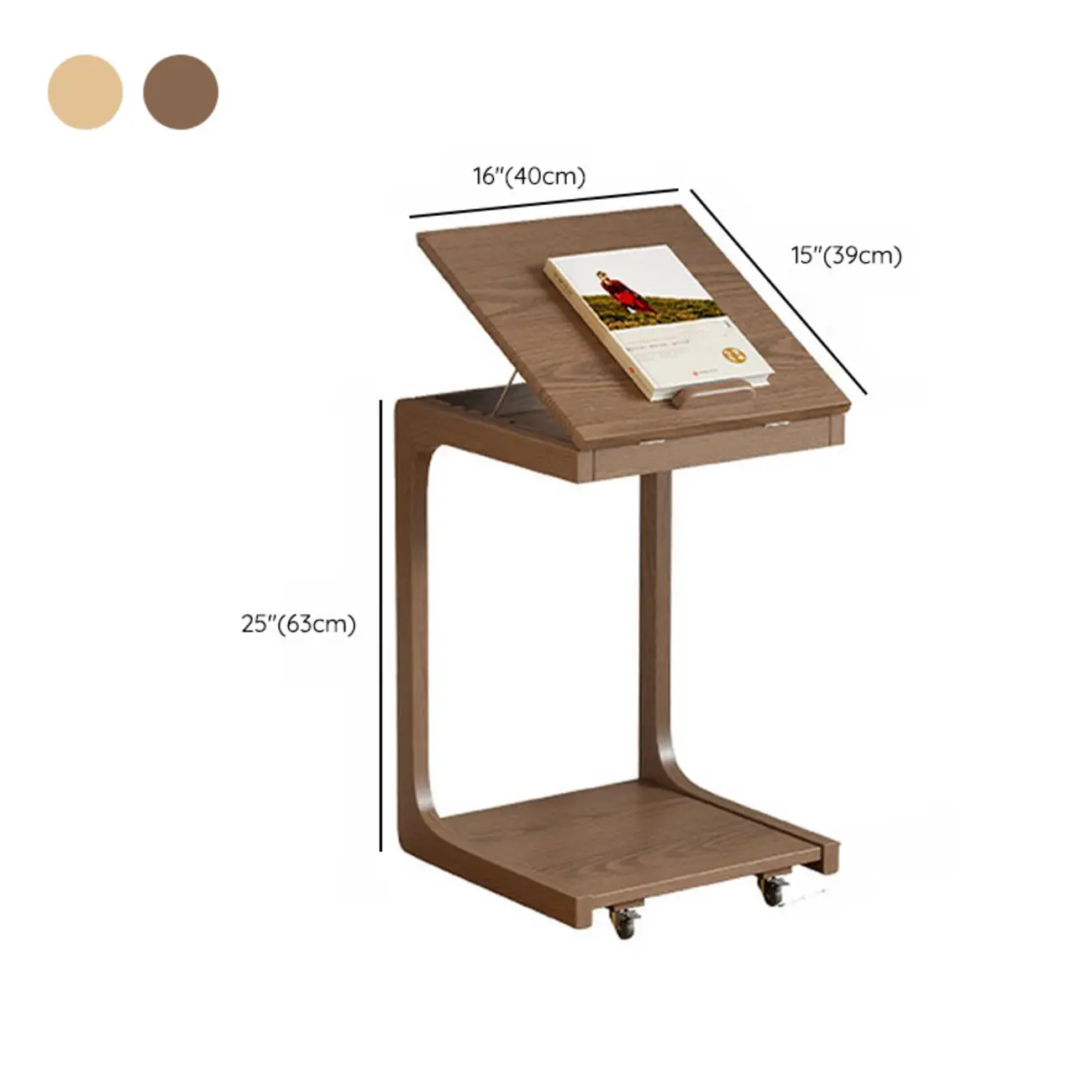 Adjustable Tabletop Wood C Shaped Side Table with Wheels #size | homeyfad
