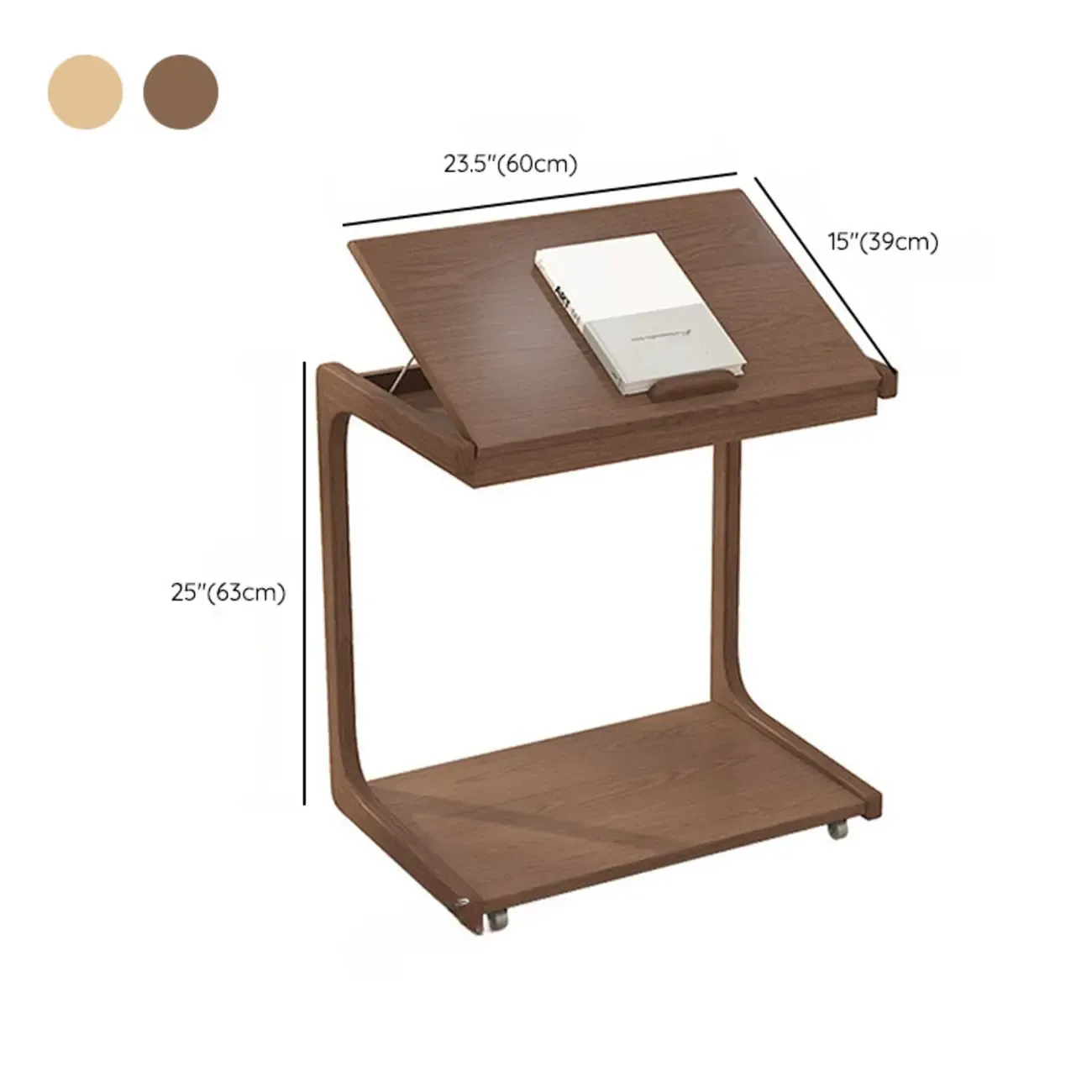 Adjustable Tabletop Wood C Shaped Side Table with Wheels Image - 16