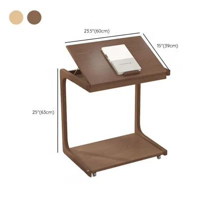 Adjustable Tabletop Wood C Shaped Side Table with Wheels Image - 16