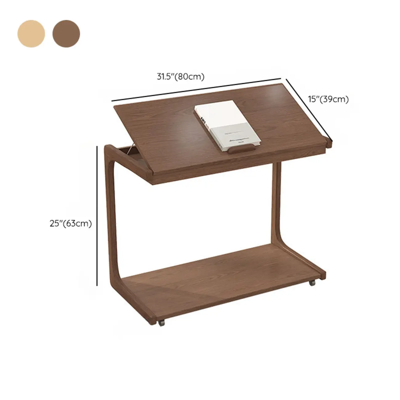 Adjustable Tabletop Wood C Shaped Side Table with Wheels Image - 17 | homeyfad