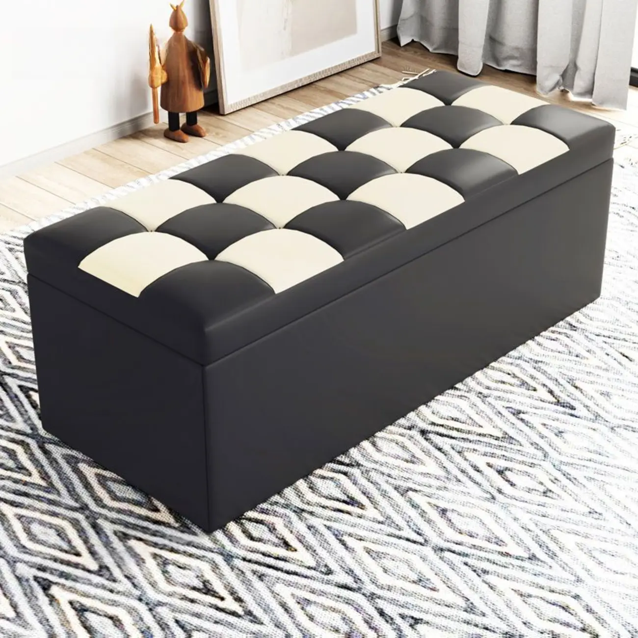 Modern Upholstered Leather Bedroom Bench with Storage Image - 1 | homeyfad