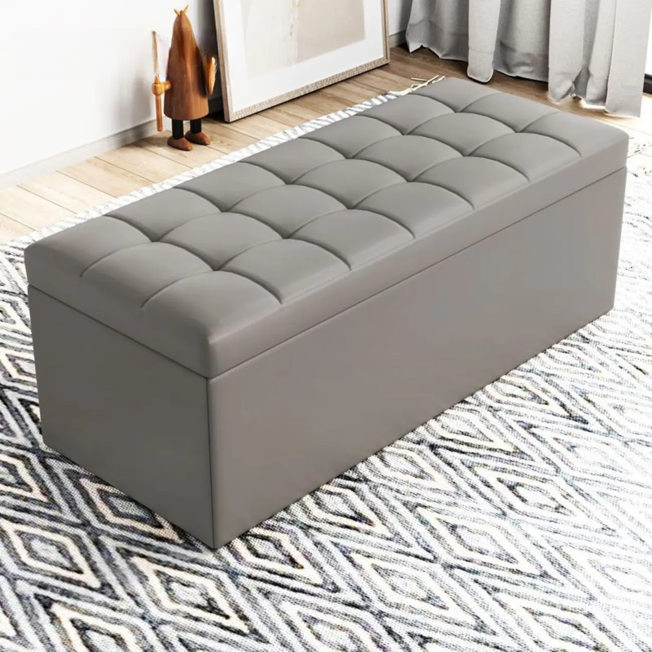 Modern Upholstered Leather Bedroom Bench with Storage Image - 2 | homeyfad