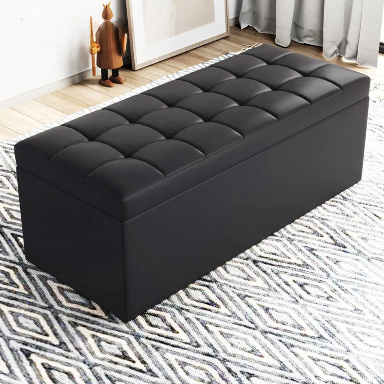 Modern Upholstered Leather Bedroom Bench with Storage Image - 3 | homeyfad