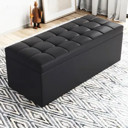 Modern Upholstered Leather Bedroom Bench with Storage Image - 3