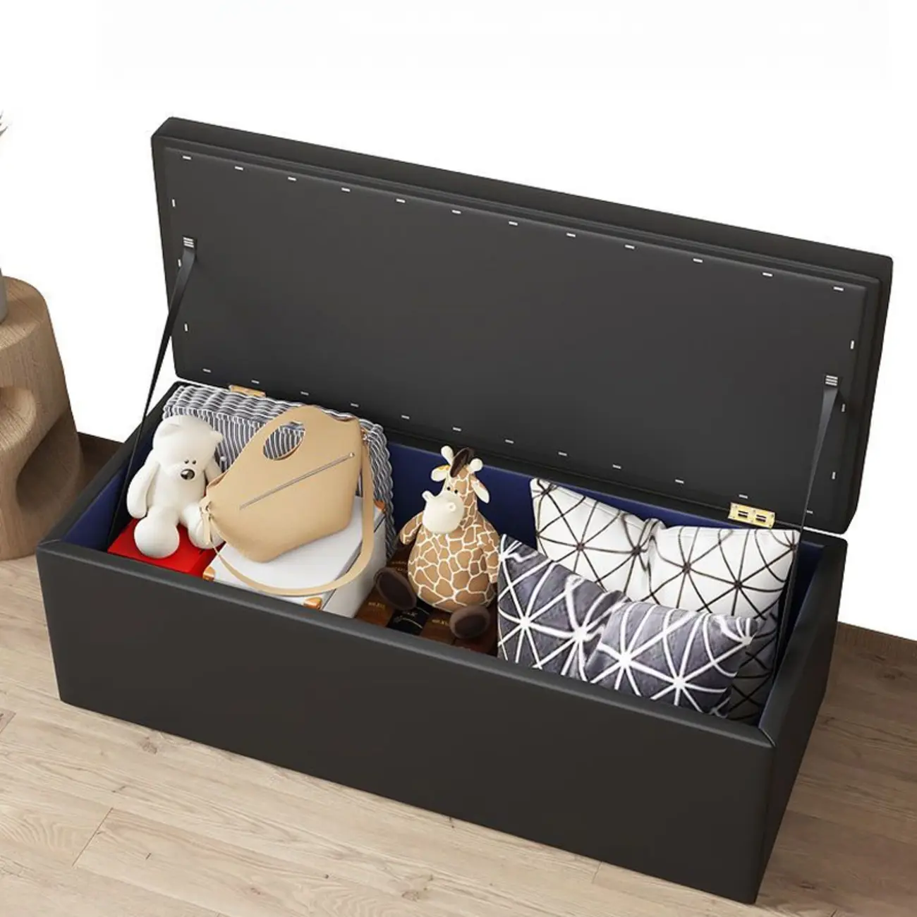 Modern Upholstered Leather Bedroom Bench with Storage Image - 4 | homeyfad