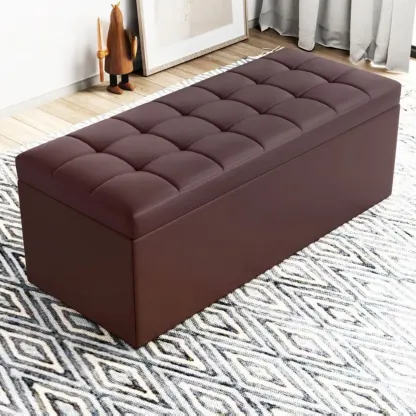 Modern Upholstered Leather Bedroom Bench with Storage Image - 5