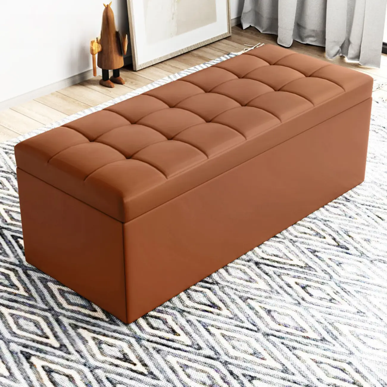 Modern Upholstered Leather Bedroom Bench with Storage Image - 7 | homeyfad