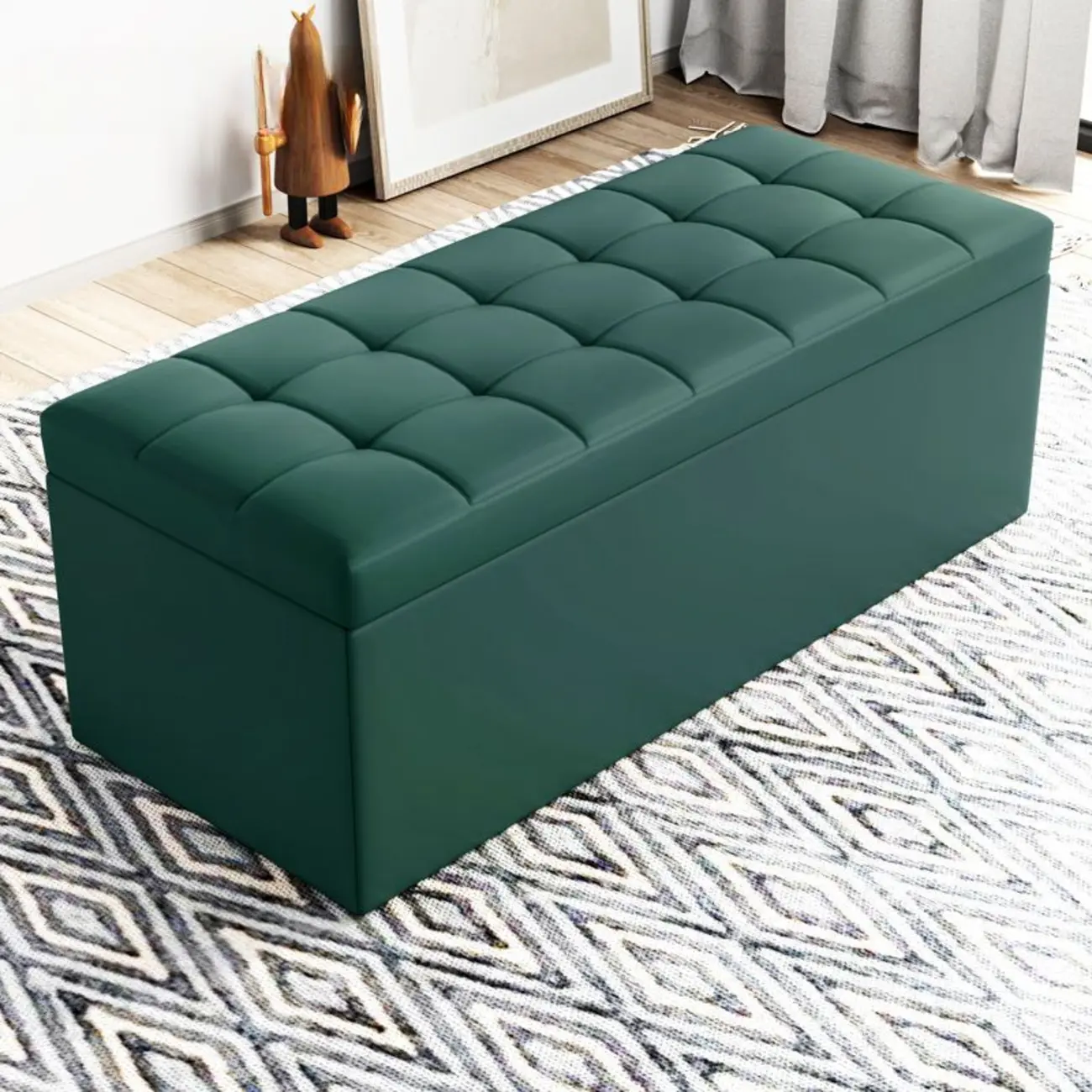 Modern Upholstered Leather Bedroom Bench with Storage Image - 9 | homeyfad