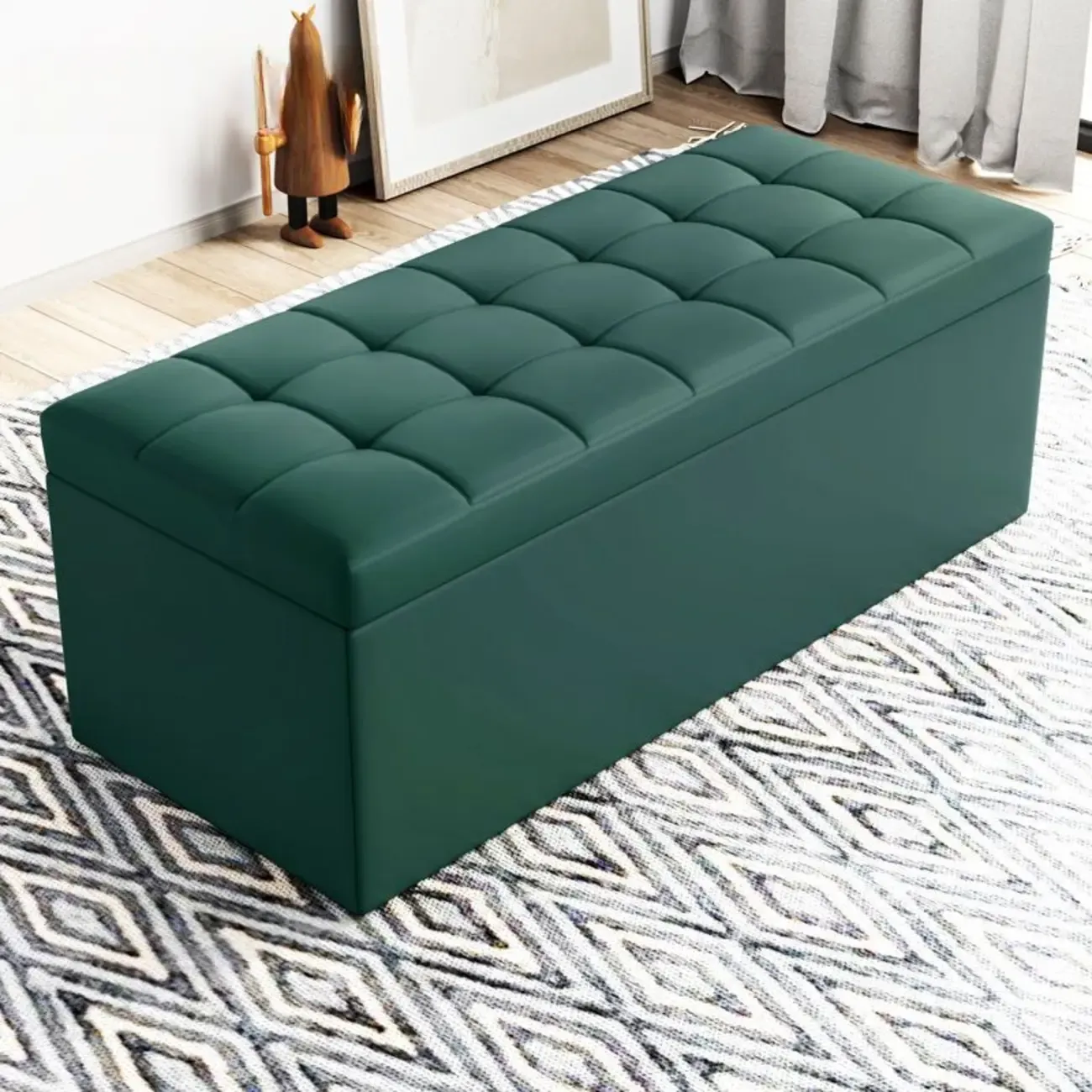 Modern Upholstered Leather Bedroom Bench with Storage Image - 9