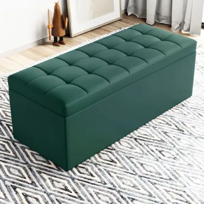 Modern Upholstered Leather Bedroom Bench with Storage Image - 9