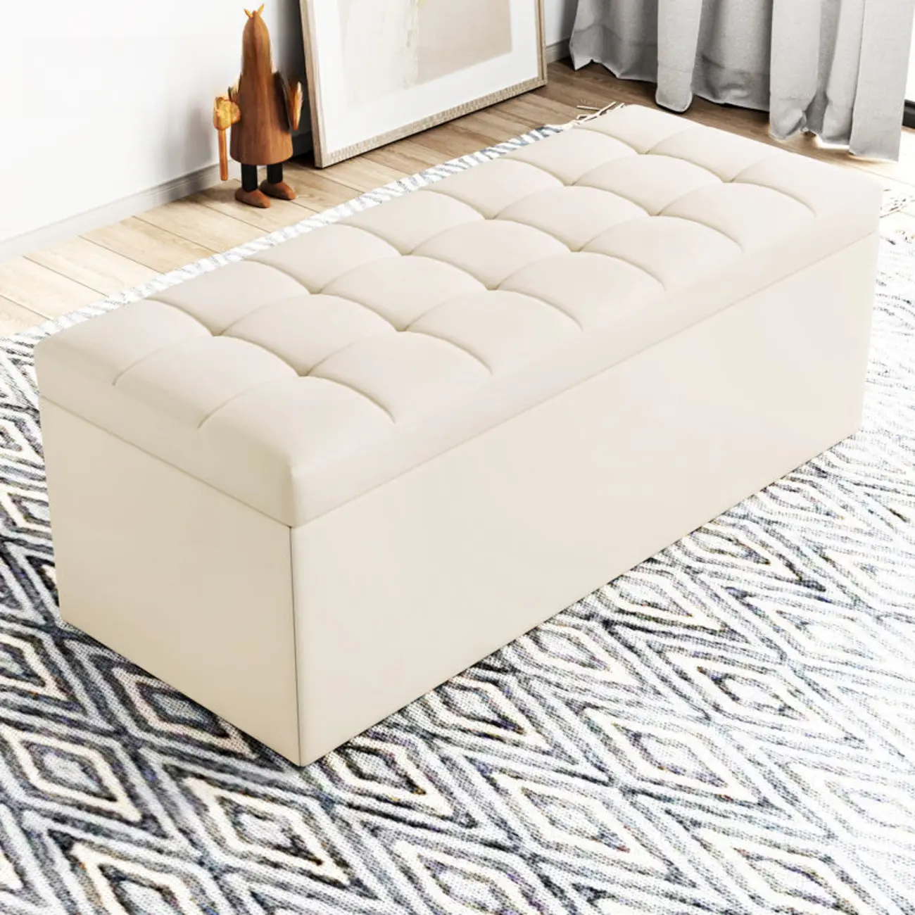 Modern Upholstered Leather Bedroom Bench with Storage Image - 12 | homeyfad