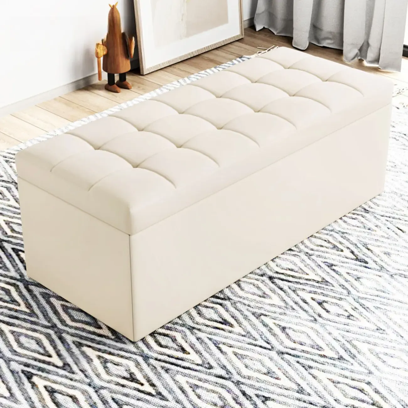 Modern Upholstered Leather Bedroom Bench with Storage Image - 12