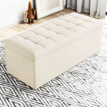 Modern Upholstered Leather Bedroom Bench with Storage Image - 12