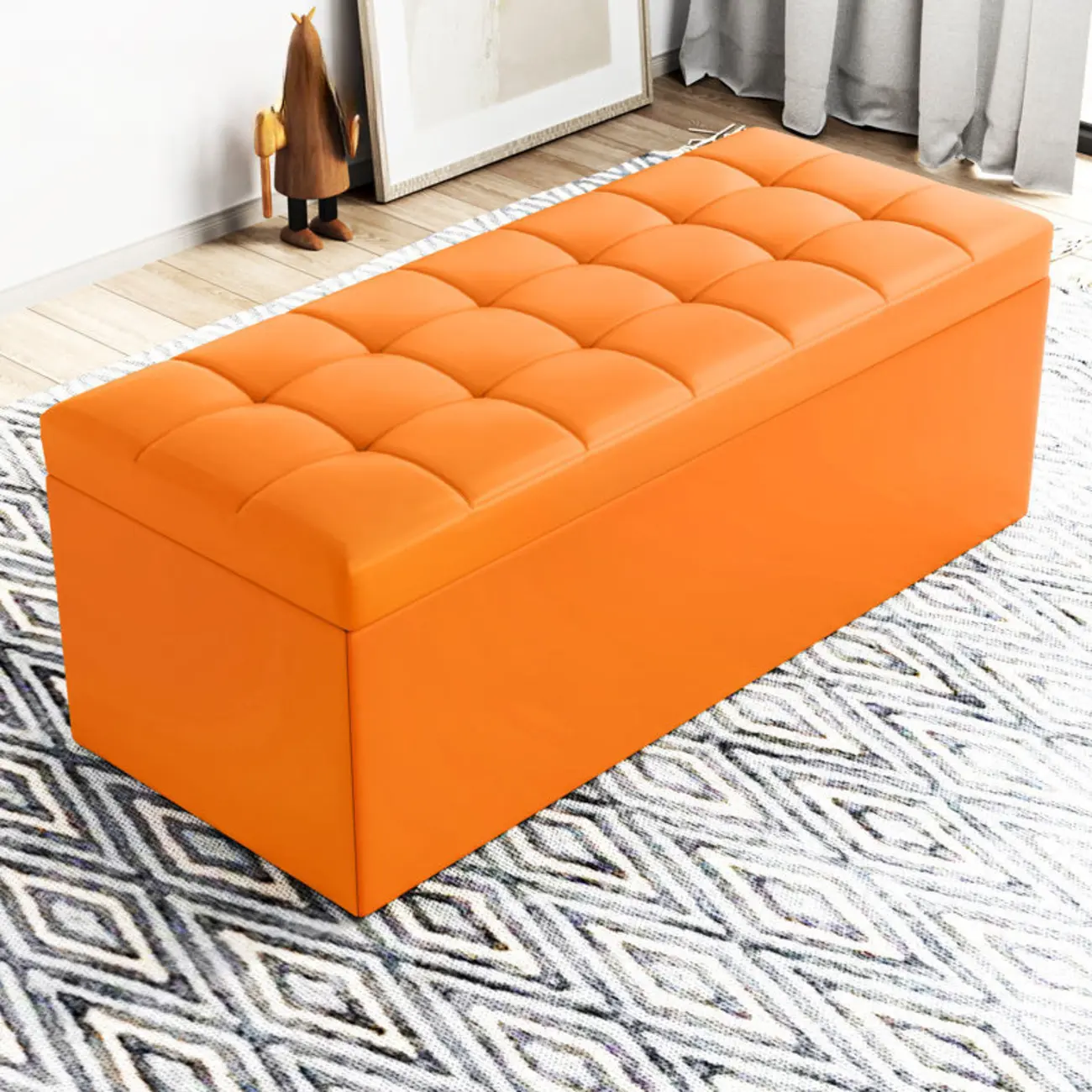 Modern Upholstered Leather Bedroom Bench with Storage Image - 13 | homeyfad