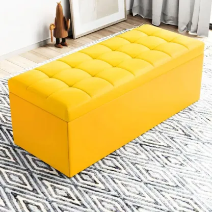 Modern Upholstered Leather Bedroom Bench with Storage Image - 14