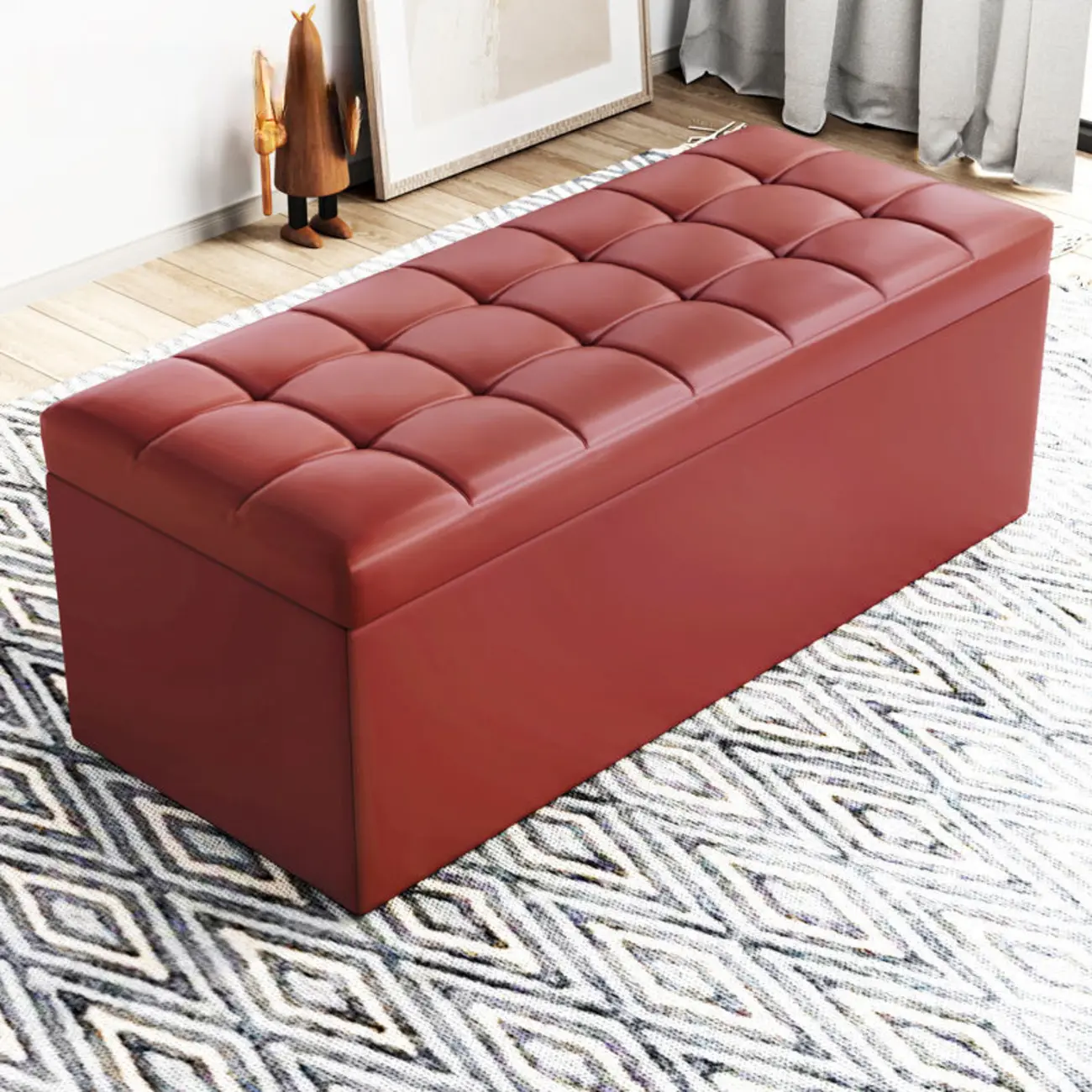 Modern Upholstered Leather Bedroom Bench with Storage Image - 16 | homeyfad